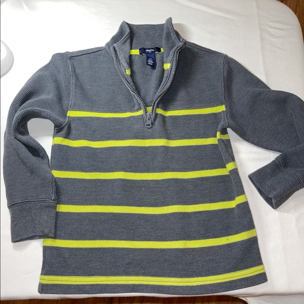 Pullover sweater Gap Kids gray‎ with lime green stripes size small